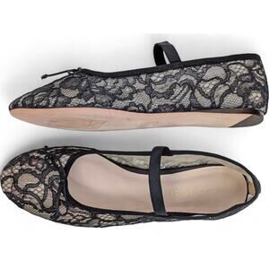 Lace Ballet Flats Sheer Floral Mesh Mary Jane Bow Romantic Dressy Black 9.5 NWOT